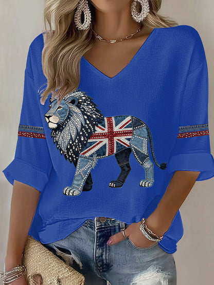 Women's British Faux Denim Printed Casual T-shirt