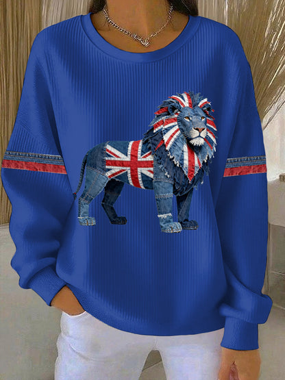 Women's British Faux Denim Print Casual Sweatshirt