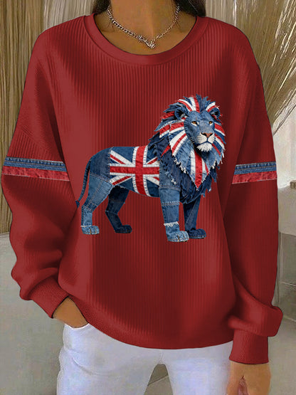 Women's British Faux Denim Print Casual Sweatshirt