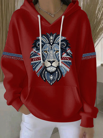 Women's British Faux Denim Print Casual Hoodie