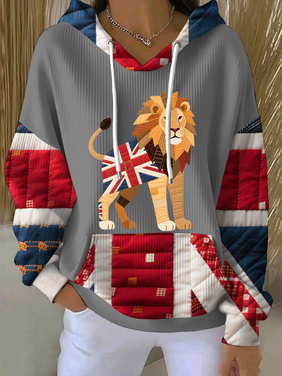 Women's British patchwork lion Printed Tops