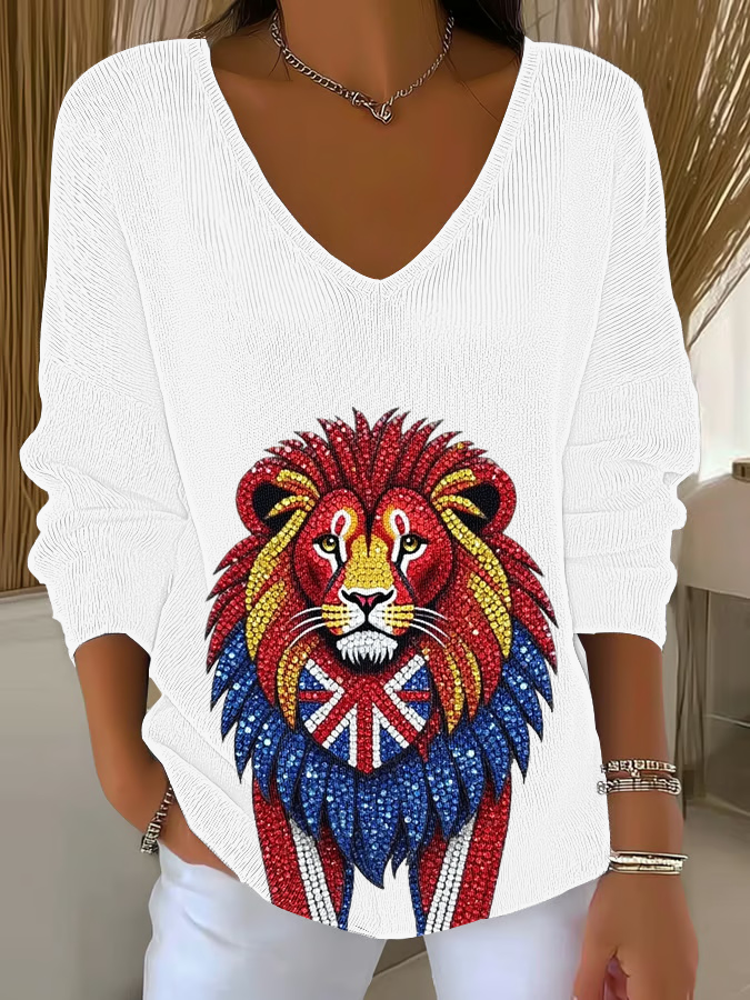 Women's British imitation diamond hot-drilling  Printed Tops