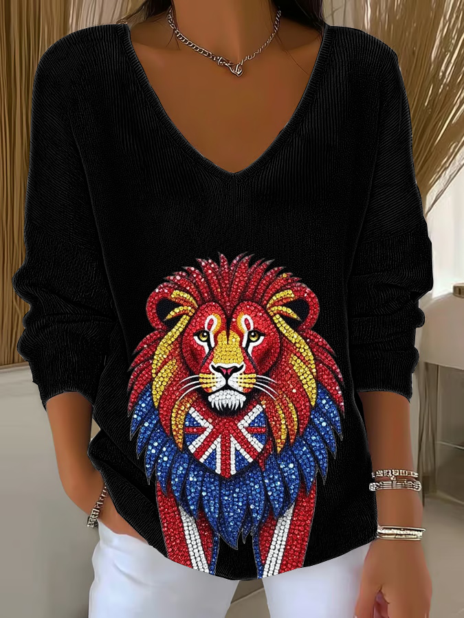 Women's British imitation diamond hot-drilling  Printed Tops