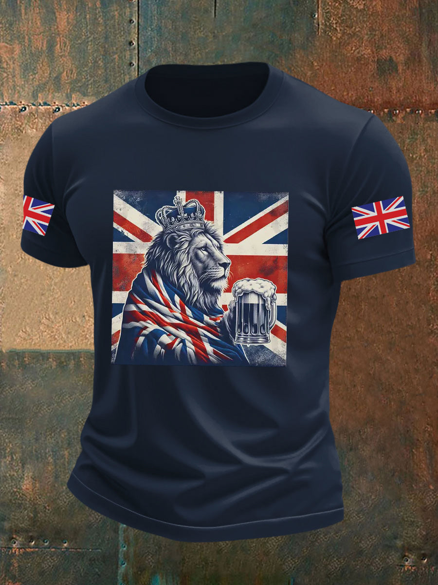 Men's Vintage England Flag Lion Printed T-shirt