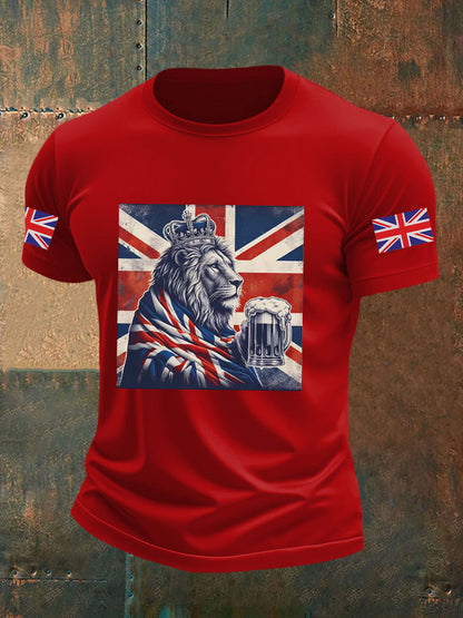 Men's Vintage England Flag Lion Printed T-shirt