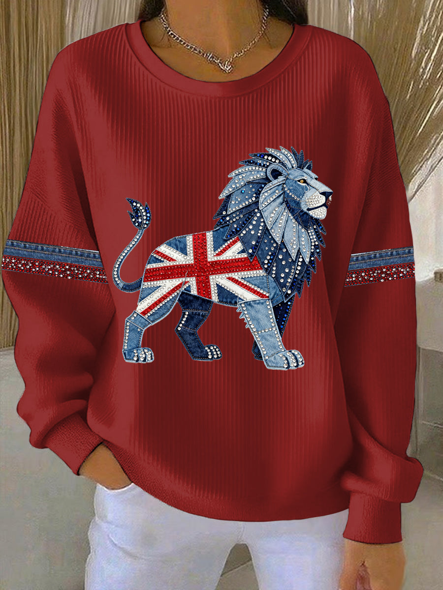 Women's British style imitation rhinestone hot-drilling Print Casual Sweatshirt