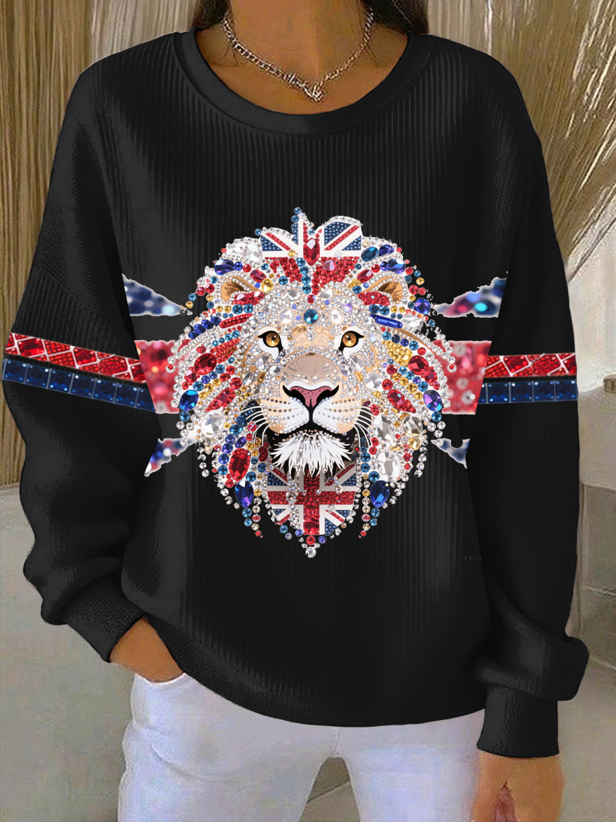 Women's British style imitation rhinestone hot-drilling Print Casual Sweatshirt