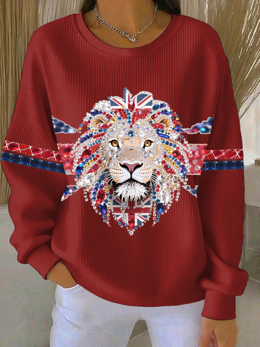 Women's British style imitation rhinestone hot-drilling Print Casual Sweatshirt