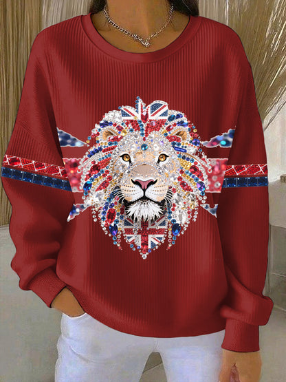 Women's British style imitation rhinestone hot-drilling Print Casual Sweatshirt