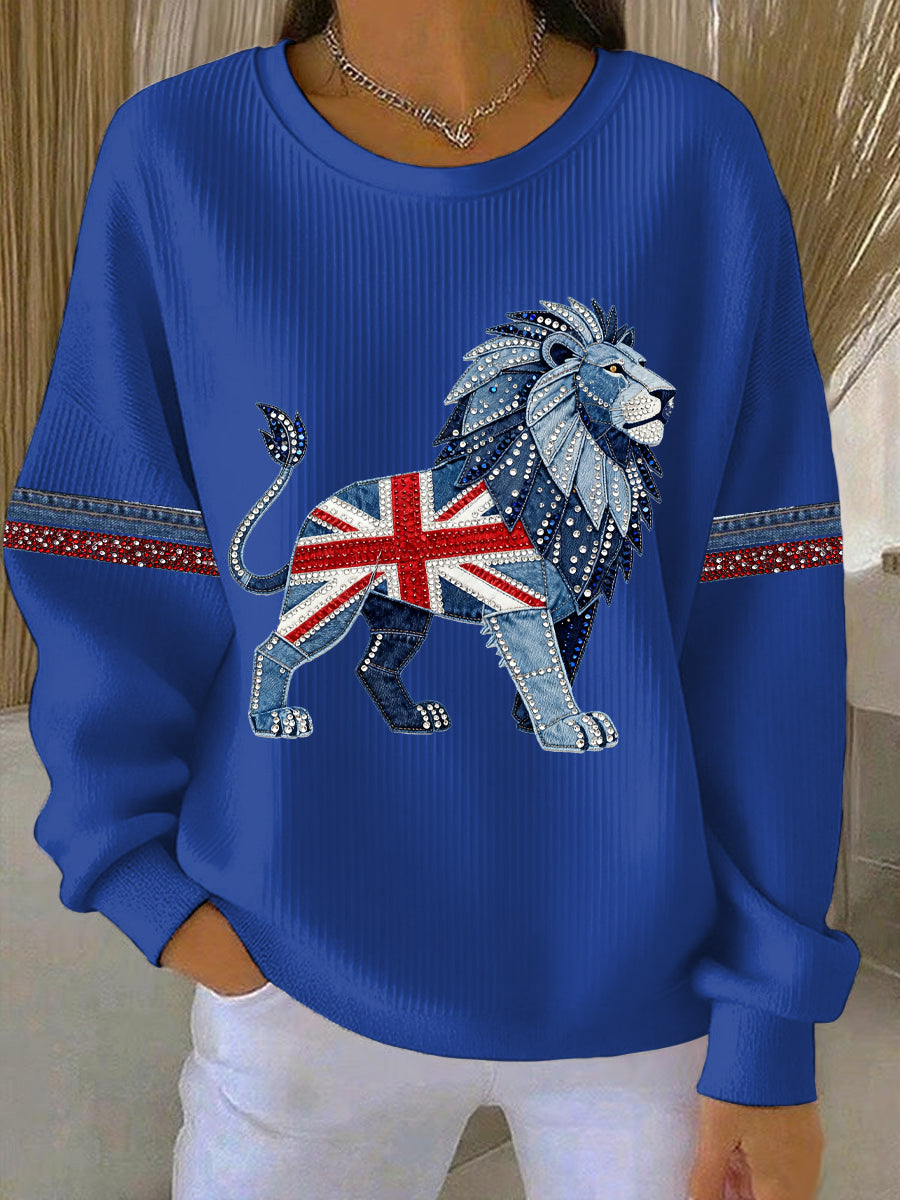 Women's British style imitation rhinestone hot-drilling Print Casual Sweatshirt