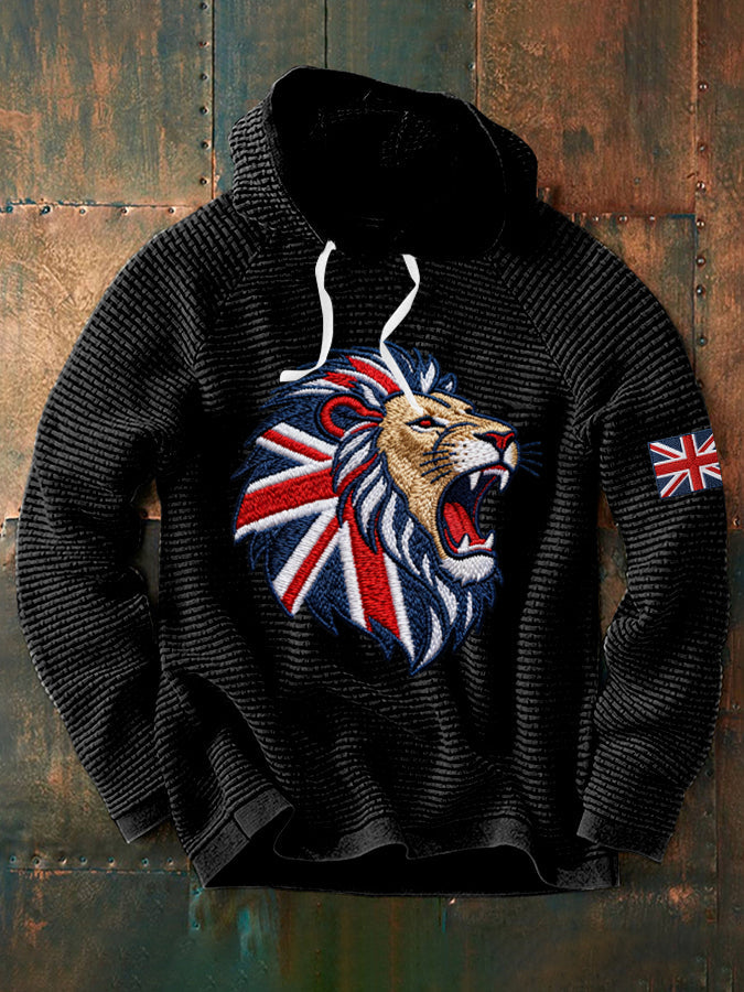 Men's English-style faux-embroidered waffle hoodie