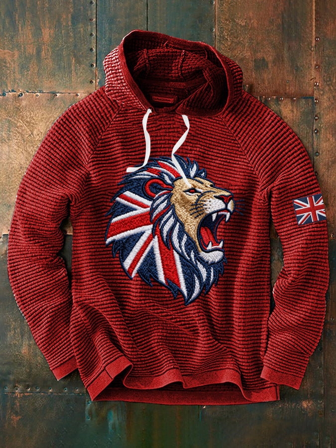 Men's English-style faux-embroidered waffle hoodie