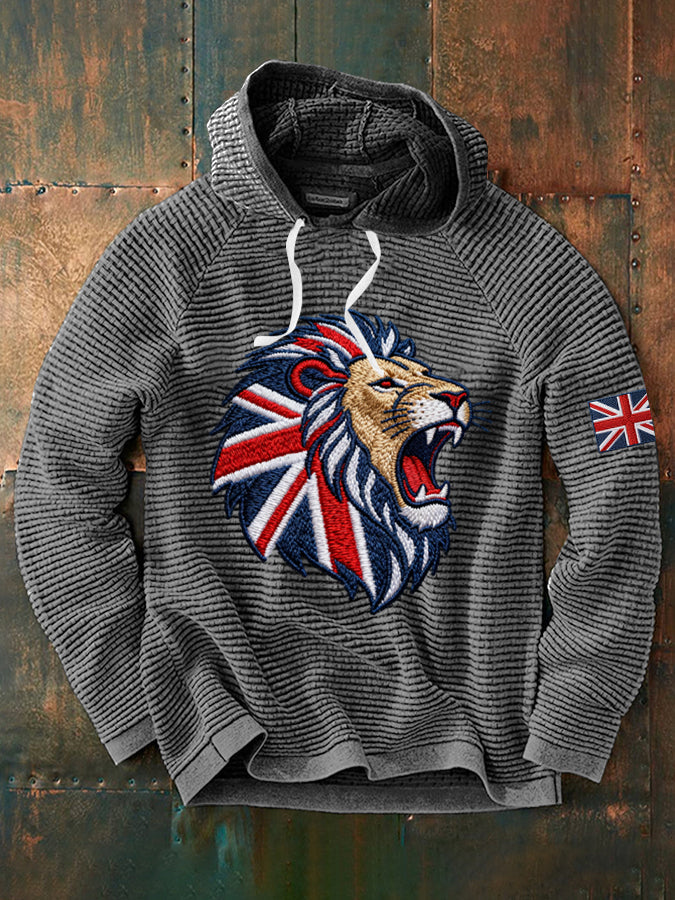 Men's English-style faux-embroidered waffle hoodie