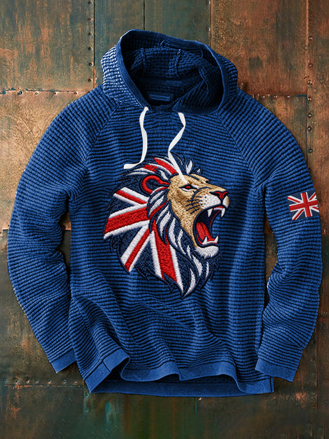 Men's English-style faux-embroidered waffle hoodie