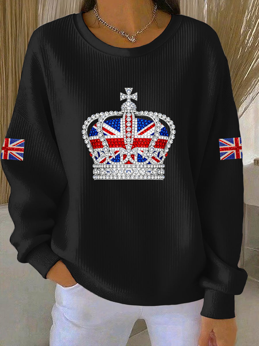 Women's British style imitation rhinestone hot-drilling Print Casual Sweatshirt
