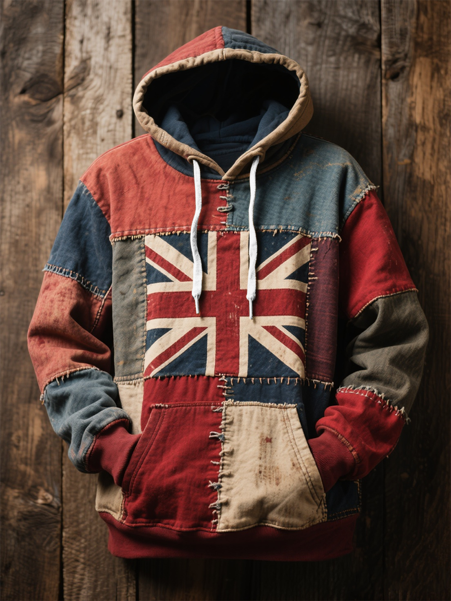 Unisex British Flag Printed Casual Oversized Drop-Shoulder Hoodie with Pockets