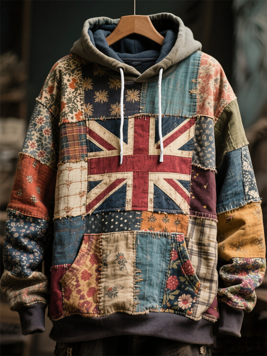 Unisex British Flag Printed Casual Oversized Drop-Shoulder Hoodie with Pockets