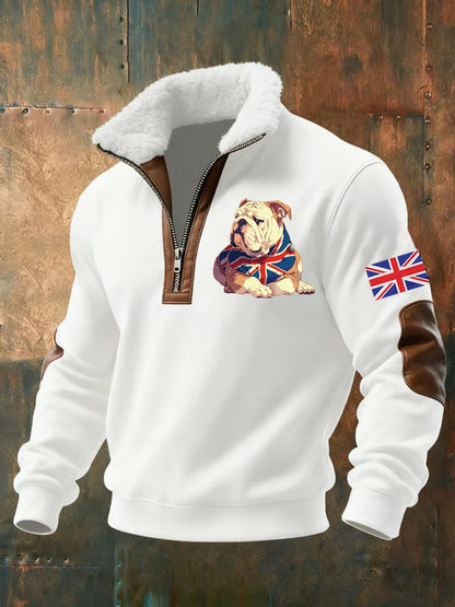 Men's Vintage England Flag Dog Printed Sweatshirt