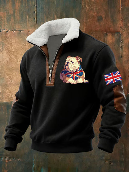 Men's Vintage England Flag Dog Printed Sweatshirt