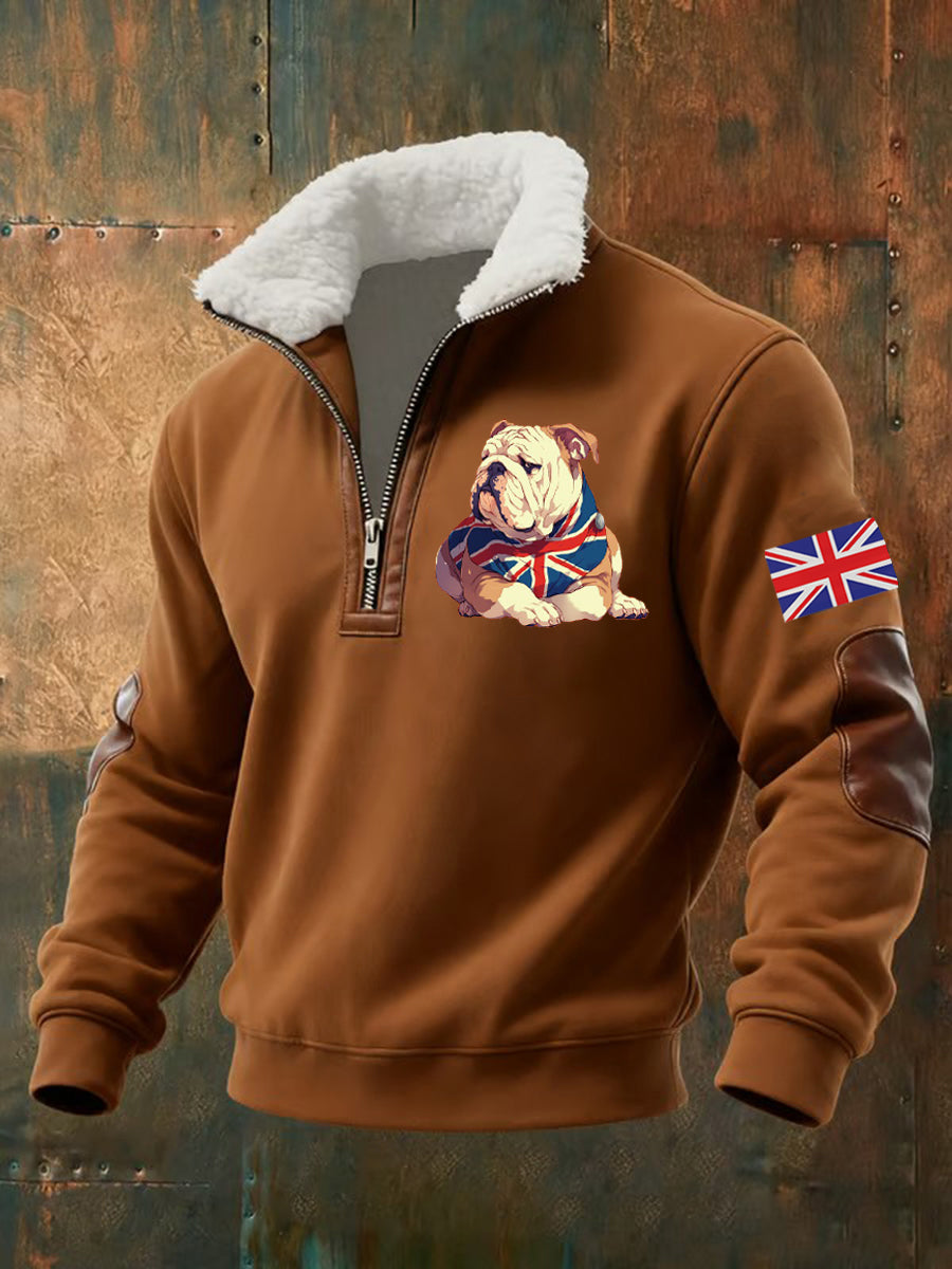 Men's Vintage England Flag Dog Printed Sweatshirt