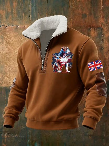 Men's Vintage England Flag Dog Printed Sweatshirt