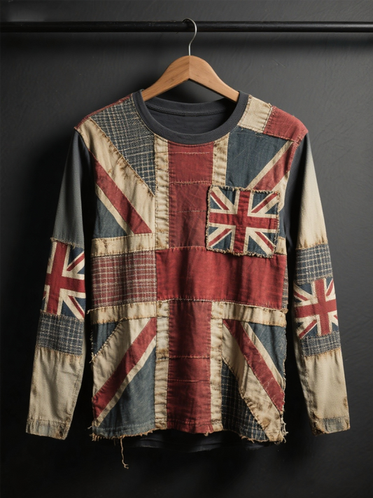 Men's British Flag Printed Casual long sleeve round neck T-shirt