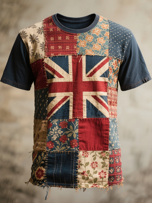 Unisex Union Jack and patchwork printed short sleeves t-shirt