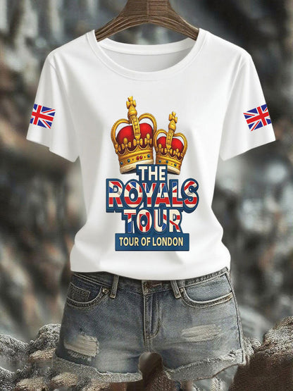 Women's Vintage England Flag The Royals Tour Printed T-shirt