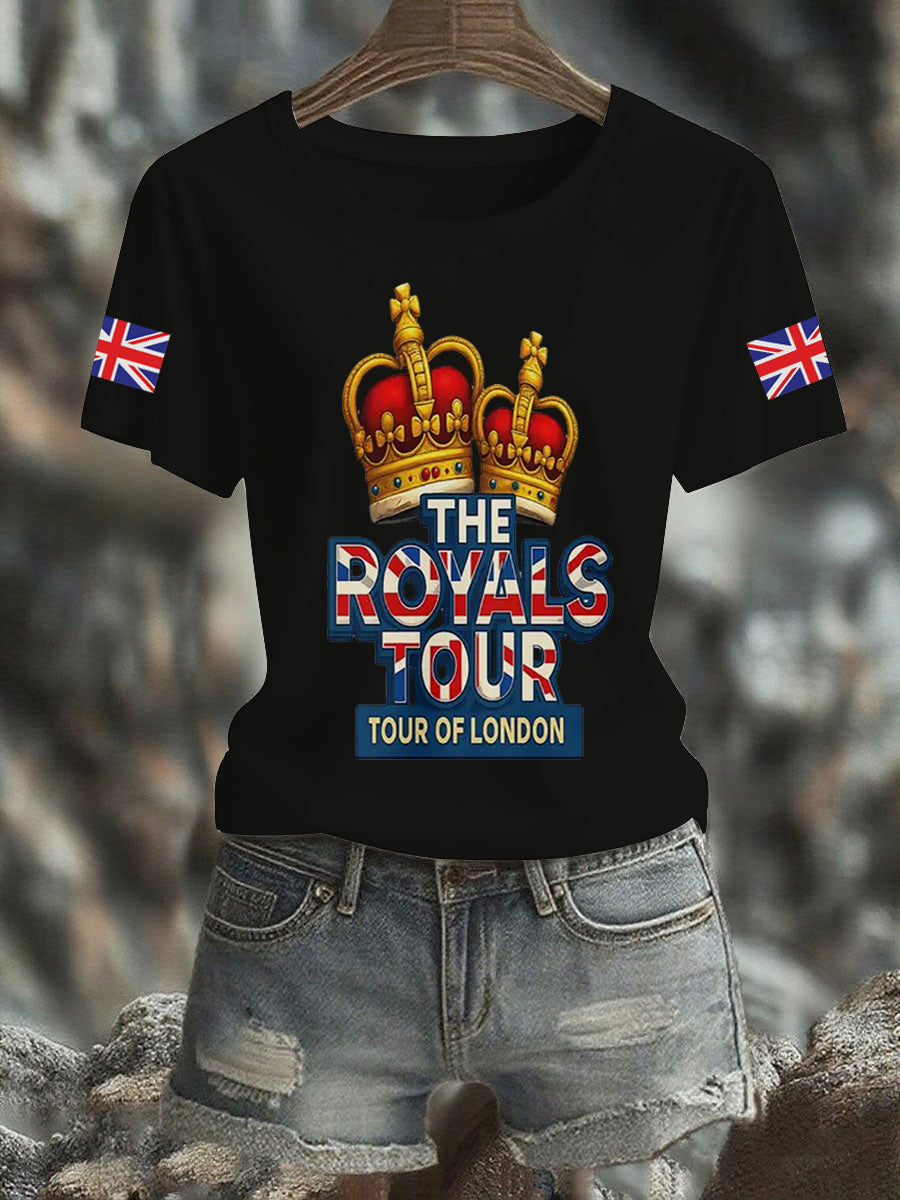 Women's Vintage England Flag The Royals Tour Printed T-shirt