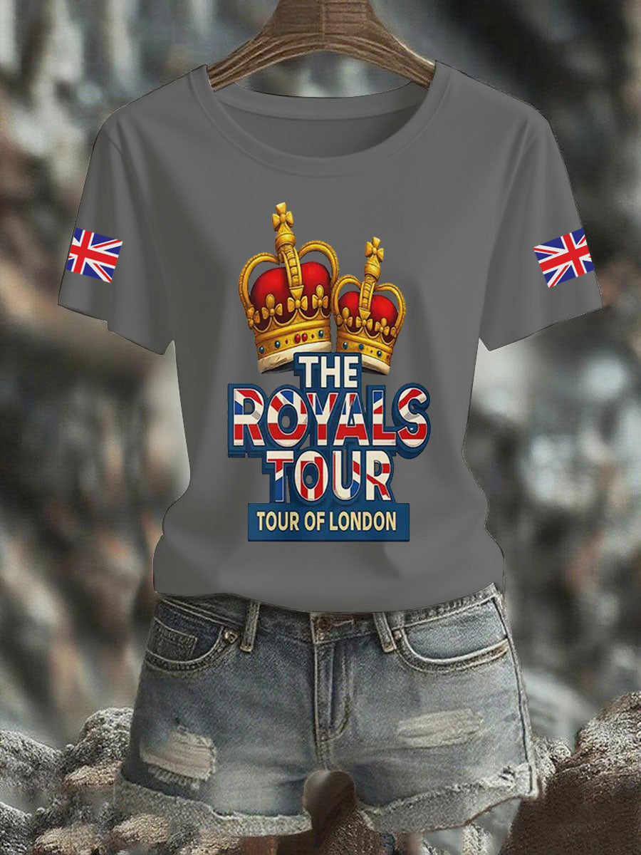 Women's Vintage England Flag The Royals Tour Printed T-shirt