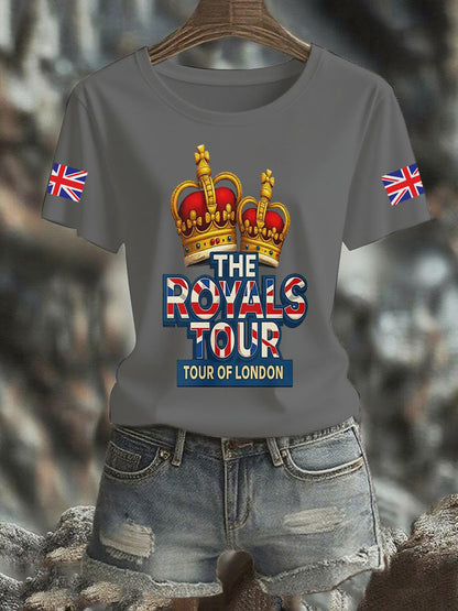 Women's Vintage England Flag The Royals Tour Printed T-shirt