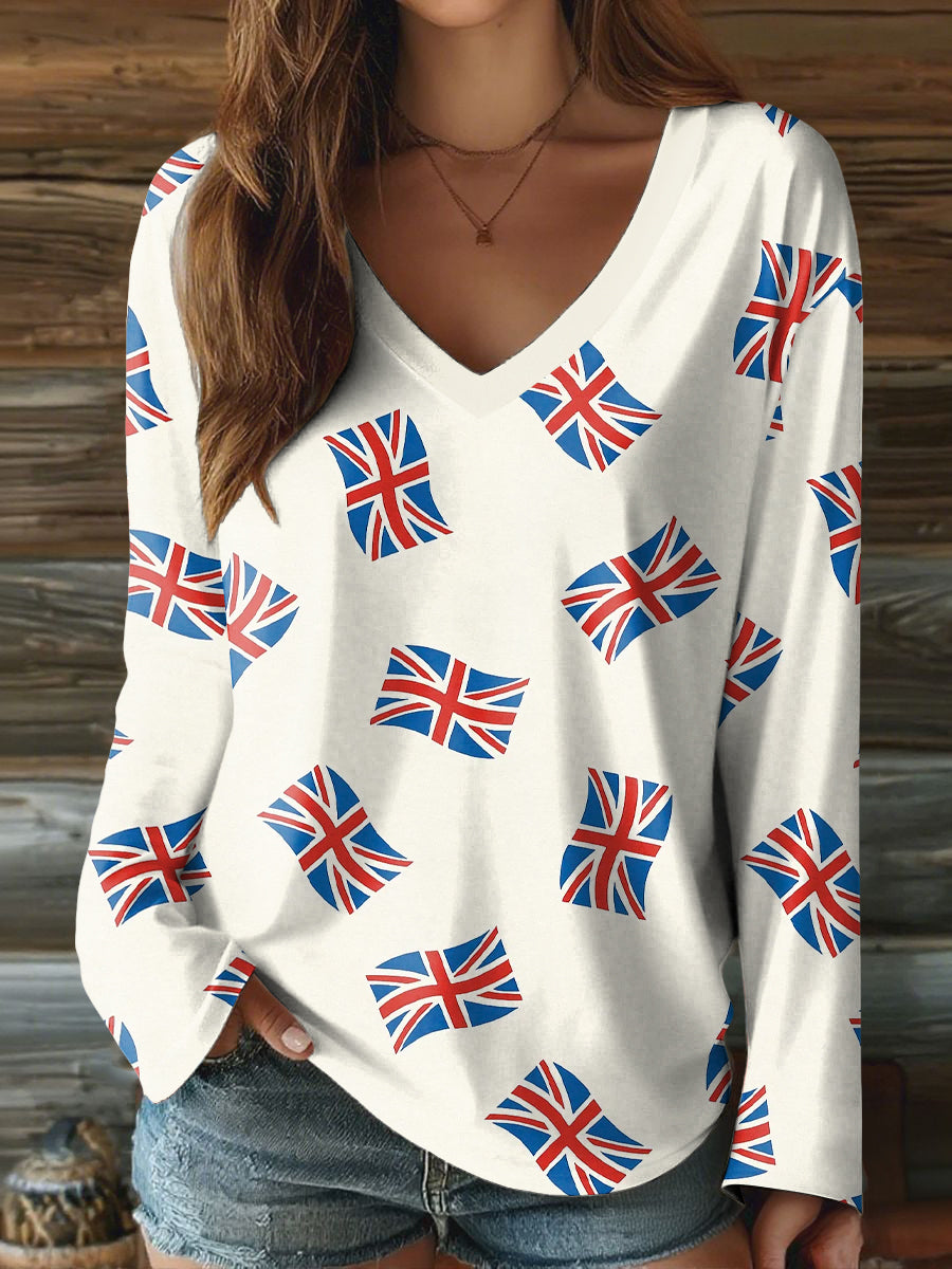 Women's Union Jack Art Print V-Neck T-Shirt