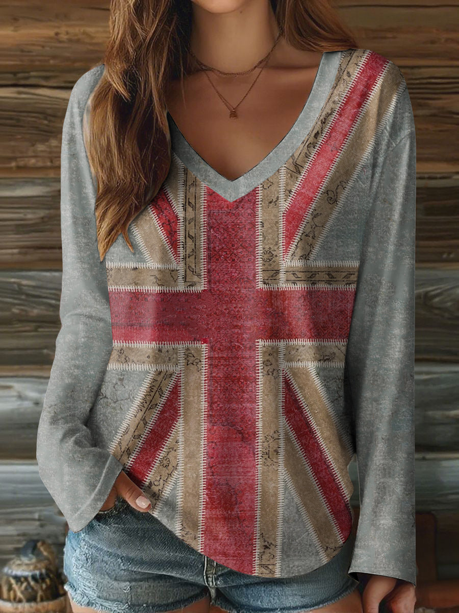 Women's Union Jack Art Print V-Neck T-Shirt