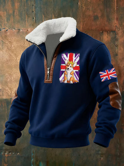 Men's Vintage England Flag Dog Printed Sweatshirt