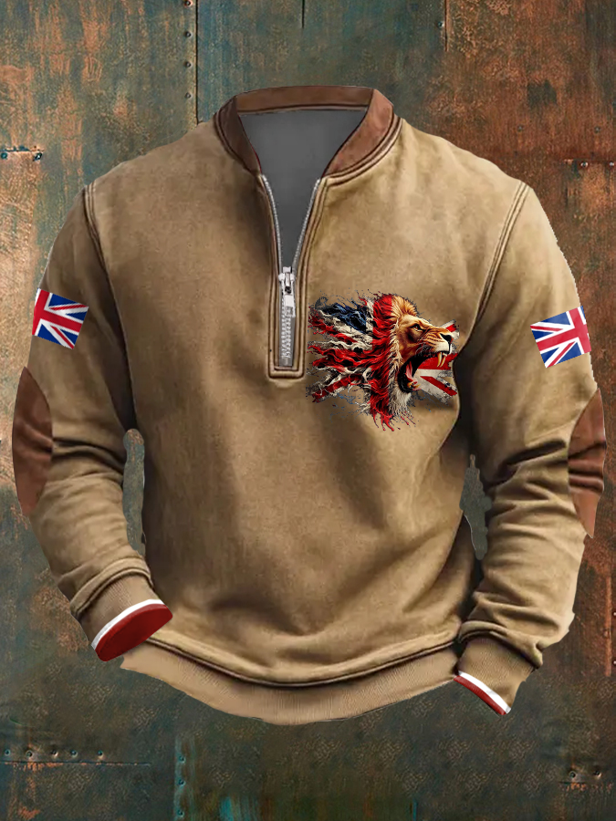 Men's UK Flag Lion Art Printed Sweatshirt