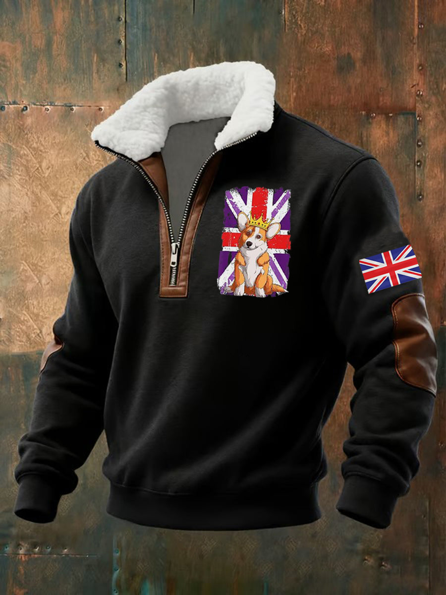 Men's Vintage England Flag Dog Printed Sweatshirt