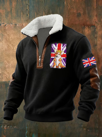 Men's Vintage England Flag Dog Printed Sweatshirt