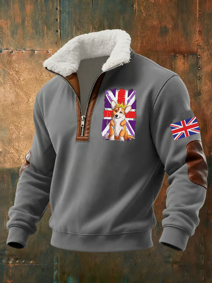 Men's Vintage England Flag Dog Printed Sweatshirt