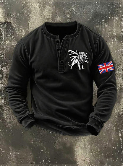 Men's Vintage England Flag Lion Printed Sweatshirt