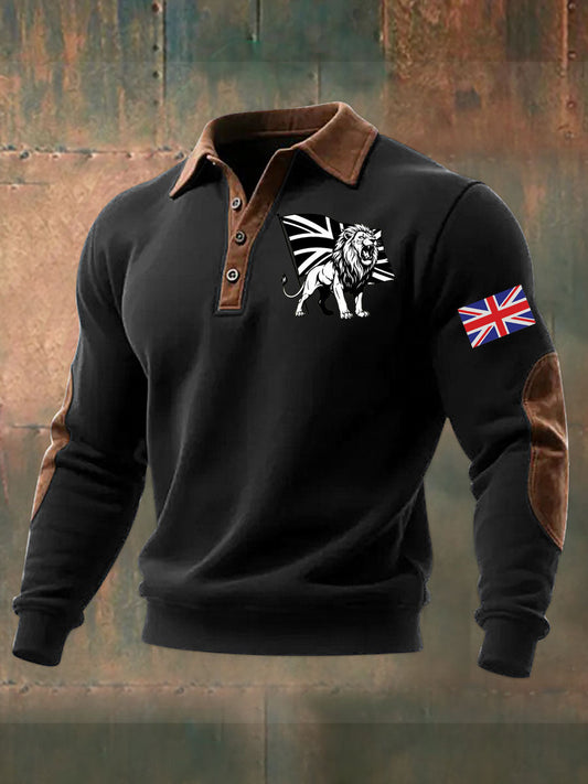 Men's Vintage England Flag Lion Printed Shirt