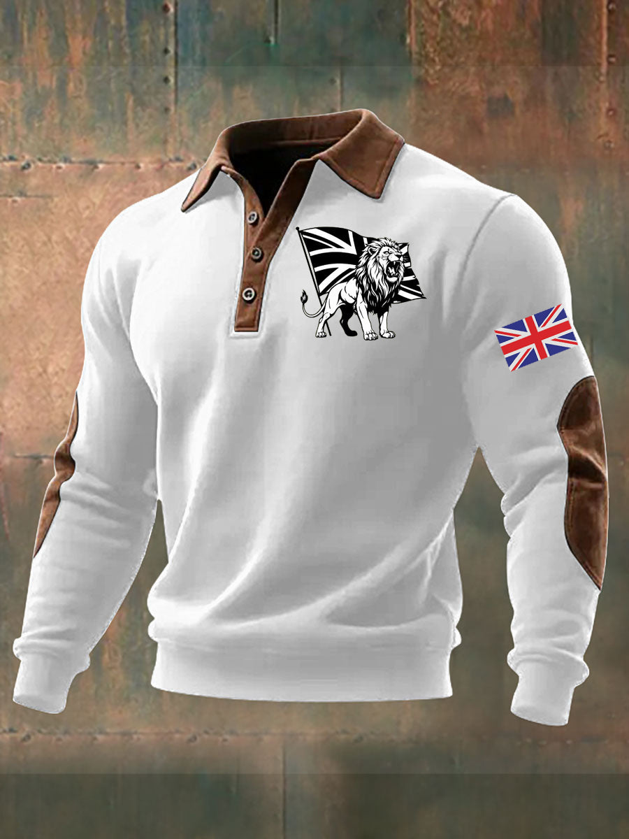 Men's Vintage England Flag Lion Printed Shirt