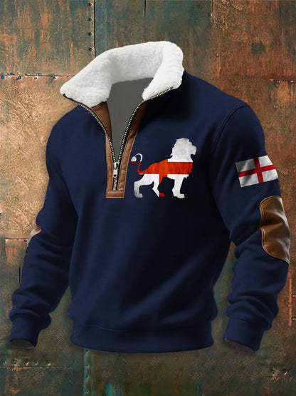 Men's English Flag Lion Print  zip-up hoodie