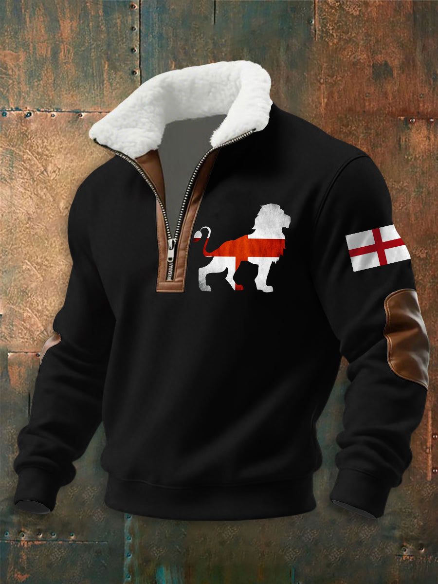 Men's English Flag Lion Print  zip-up hoodie