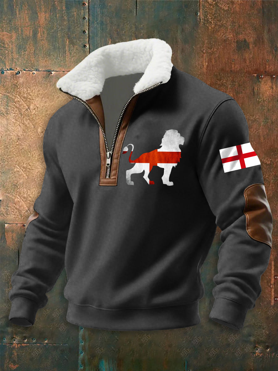 Men's English Flag Lion Print  zip-up hoodie