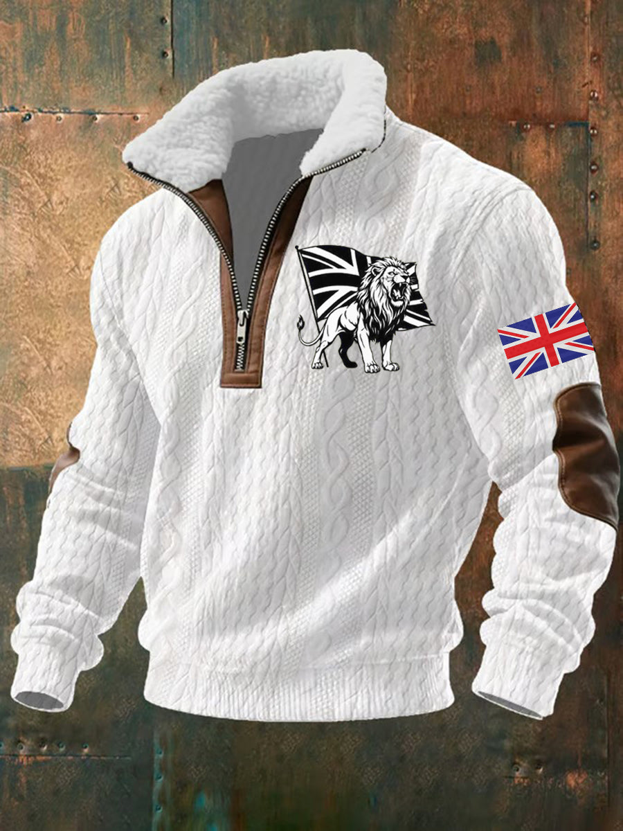 Men's Vintage England Flag Lion Printed Sweatshirt