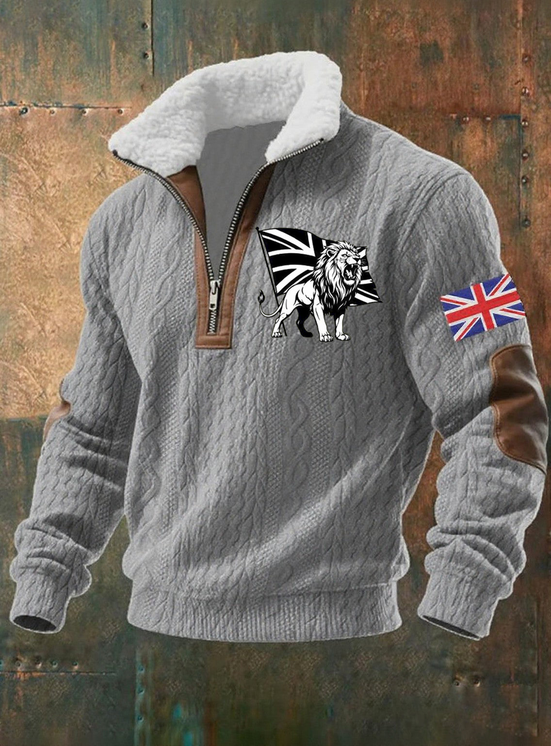 Men's Vintage England Flag Lion Printed Sweatshirt