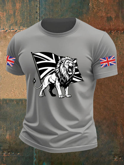 Men's Vintage England Flag Lion Printed T-shirt