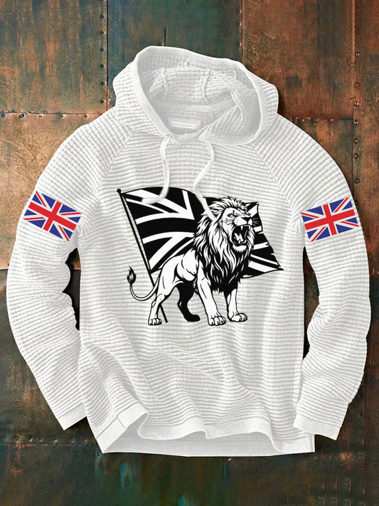 Men's Vintage England Flag Lion Printed Hoodie