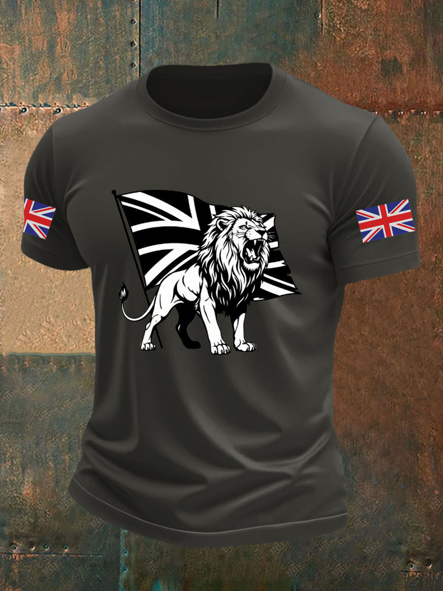 Men's Vintage England Flag Lion Printed T-shirt