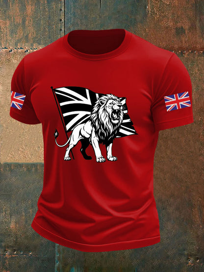 Men's Vintage England Flag Lion Printed T-shirt